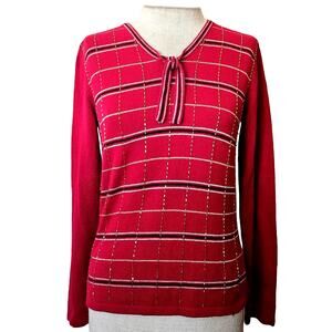 Red Beaded Silk and Angora Blend Sweater Size Small